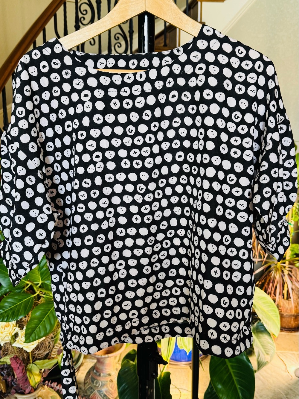 Women's Black Short Sleeve Polka Dot Tee